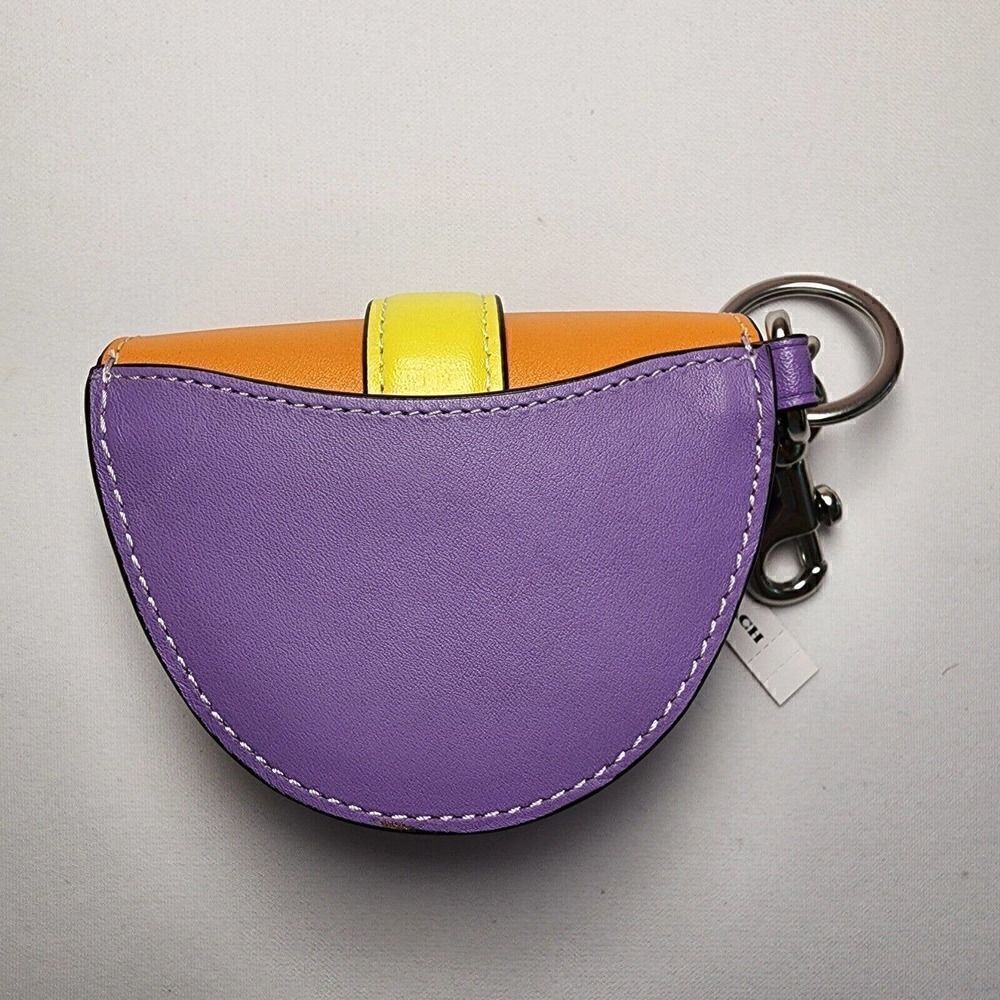 NWT Coach CL456 Mini Saddle Bag Charm In Colorblock Leather Iris Neon - Picture 2 of 3